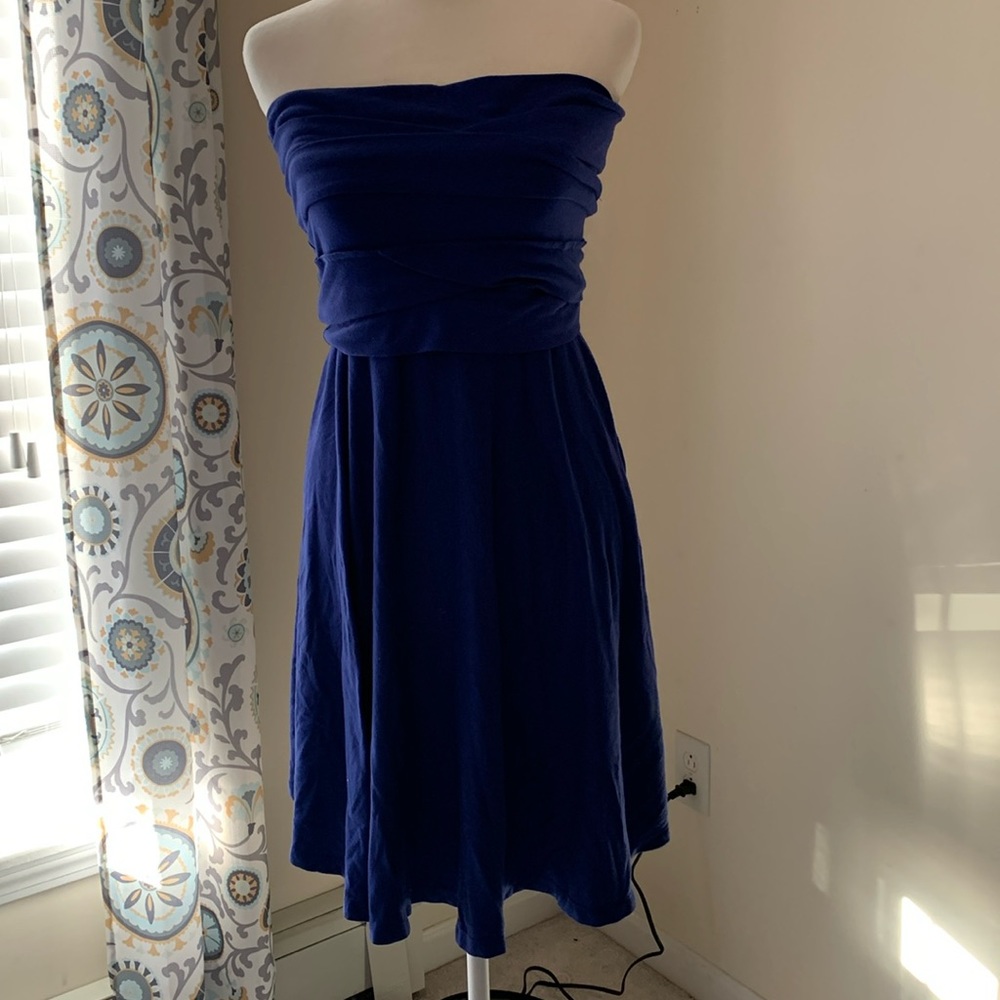 Navy blue beach coverup. Strapless.